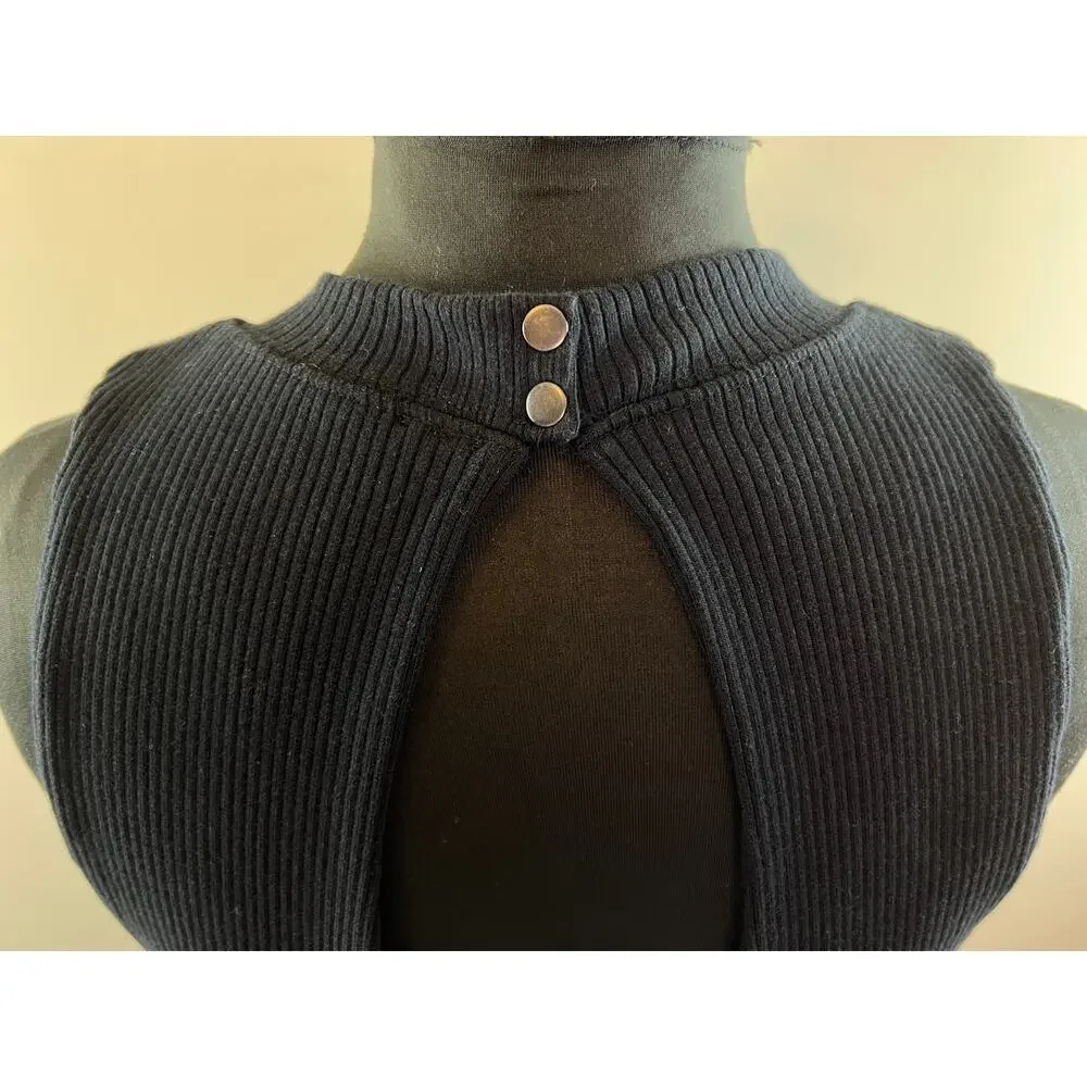 FREE PEOPLE Black Ribbed Knit Open Back Open Side Sleeveless Crop Top Small S